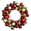 Winterland Winterland BAT-BWR-16-GO-RE-PW Gold And Red Ball Wreath With Battery Powered Pure White Led BAT-BWR-16-GO/RE-PW